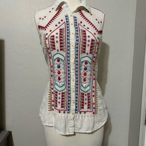 Johnny Was White Embroidered Sleeveless Blouse